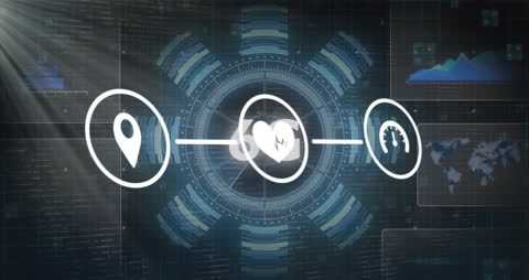 Technology Icons on Digital Screen Representation of 6G