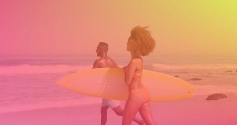 Couple at Beach with Surfboards on Bright Sunny Day - Download Free Stock Images Pikwizard.com