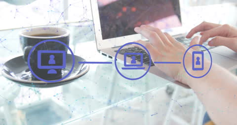 Abstract Tech Concept with Hands Typing on Laptop