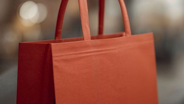Minimal orange red canvas tote bag with twin handles and stitched top seam