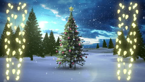 Animated Christmas Scene with Snow and Lit Tree