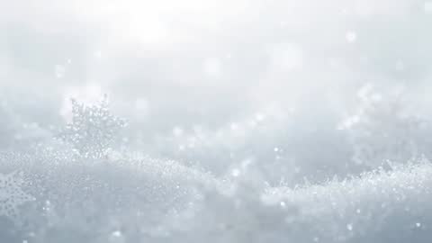 Macro snowflake resting on sparkling snow with drifting light and soft bokeh motion