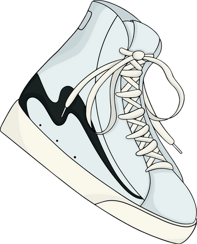 Vector high-top sneaker on transparent background showing details
