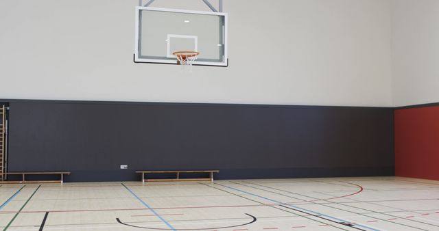 Indoor Basketball Court with Wooden Floor and Hoop - Download Free Stock Images Pikwizard.com