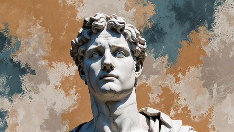Classical Marble Bust with Abstract Background Fusion