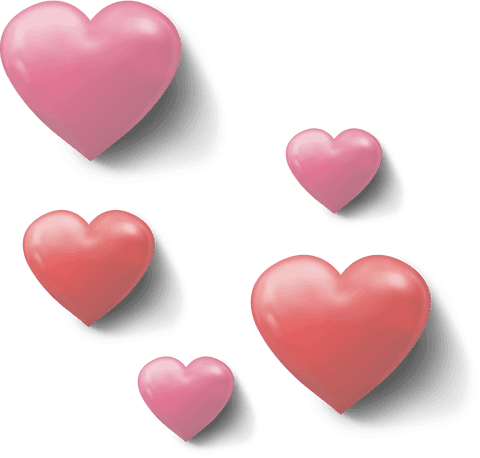 Floating pink and red hearts on transparent background illustration