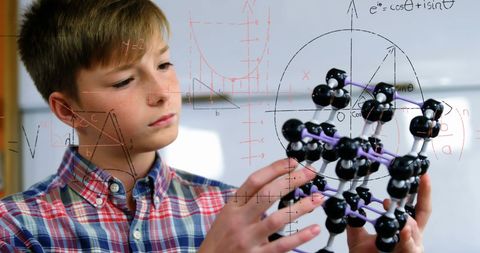 Inquisitive Boy Exploring Geometric and Mathematical Concepts
