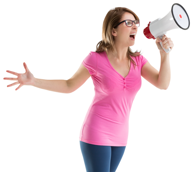 Woman Screaming Through Megaphone | Transparent Background | Communication Concept - Download Free Stock Videos Pikwizard.com