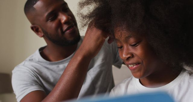 Father Bonding with Daughter by Styling Her Hair at Home - Download Free Stock Images Pikwizard.com