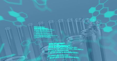 digital data overlays laboratory test tubes with molecular patterns - Download Free Stock Images Pikwizard.com