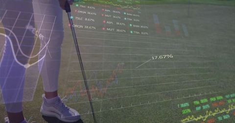 Innovative Golfer Analyzing Data Overlays on Golf Course