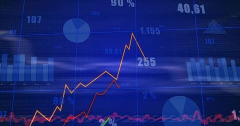 Displaying Blue Market Dashboard with Rising Trend Lines, Bar Charts, Data Visualization