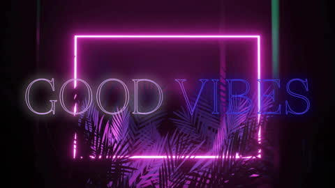 Neon Frame and Good Vibes Text with Tropical Leaves Animation