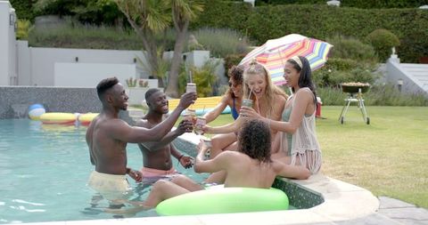 Diverse Friends Celebrating Poolside Barbecue Gathering - Download Free Stock Images Pikwizard.com