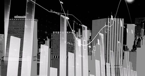 Digital Financial Data Overlay on Cityscape Visualization