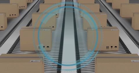 Warehouse conveyor automation moving cardboard boxes efficiently