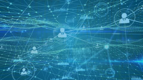 Digital Networking Concept with Connected Icons Over Blue Background