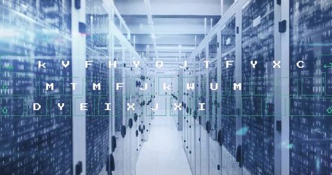 High-Tech Data Center with Digital Overlay - Download Free Stock Images Pikwizard.com