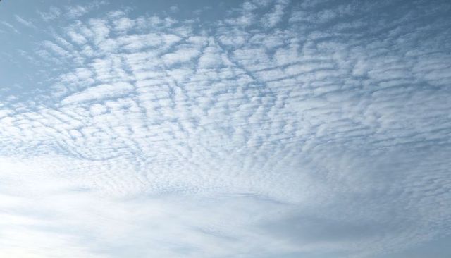 Altocumulus wave field over soft blue sky creating textured serene cloudscape