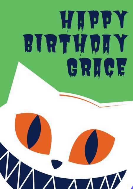 Vibrant illustration featuring a playful, grinning cat, perfect for creating birthday cards, invitations, and posters for cat lovers. This lively design brings joy and a touch of whimsy to any birthday celebration.