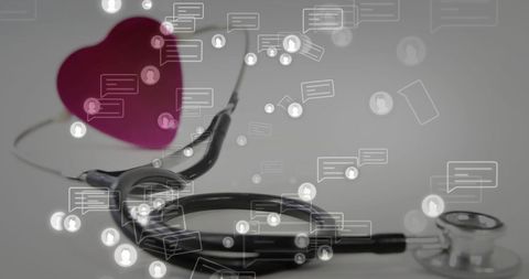 Stethoscope with heart and digital social media icons
