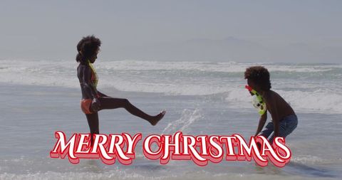 Festive christmas on cheerful summer beach