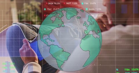 Analyzing global stock trends with digital data overlay on tablet