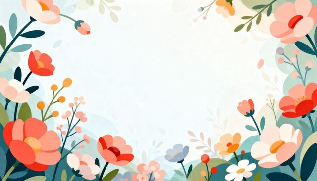 Pastel floral border framing blank center for invitations, greeting cards and stationery