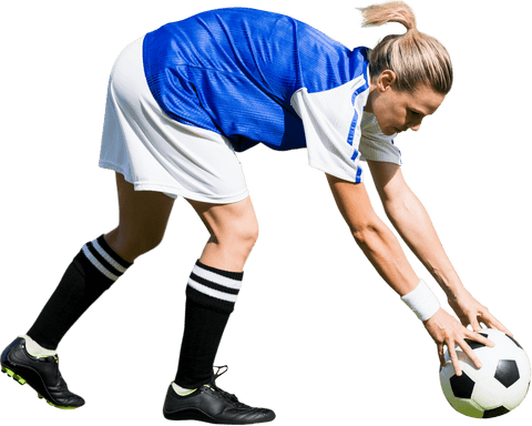 Female Soccer Player Holding Ball Isolated on Transparent Background