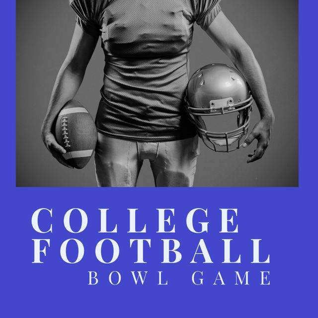 College Football Bowl Game Announcement with Player Holding Helmet and Ball - Download Free Stock Templates Pikwizard.com