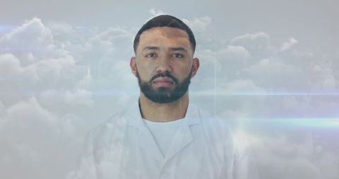 Futuristic Medical Vision: Doctor with Digital Interface and Cloud Background - Download Free Stock Images Pikwizard.com