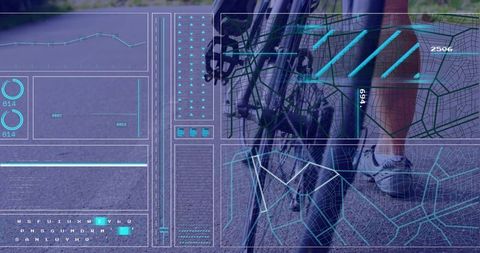 Cyclist Guiding Bicycle with Futuristic Data Overlays