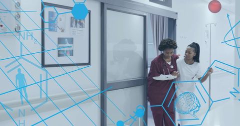 Healthcare: Doctor Assisting Patient Amidst Digital Elements