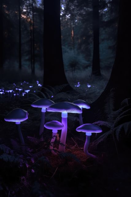 Close up of glowing mushrooms in forest created using generative ai technology - Download Free Stock Photos Pikwizard.com