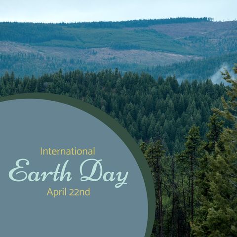 International earth day poster featuring serene forest landscape