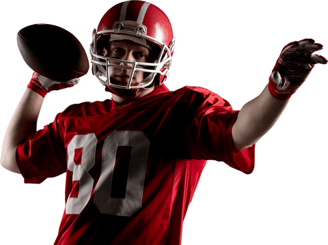 Focused Caucasian American Football Player Throwing on Transparent Background