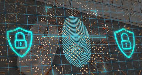 Digital Security with Fingerprint and Lock Icons Overlay