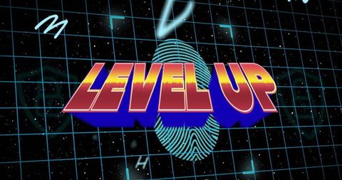 retro level up graphic with fingerprint and grid background - Download Free Stock Images Pikwizard.com