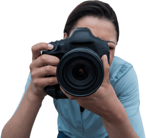 female photographer holding camera against transparent background - Download Free Stock Videos Pikwizard.com