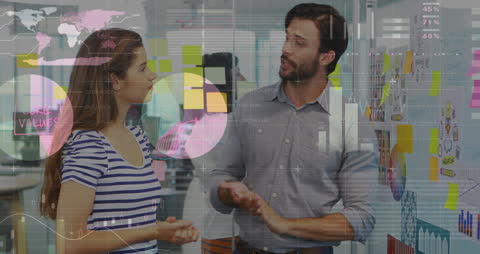 Business Team Collaboration with Digital Data, Charts Overflowed