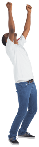 Excited man cheering with joy, transparent background