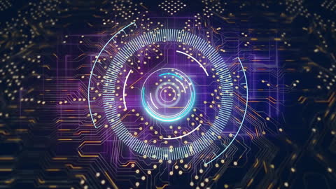 Futuristic Digital Interface with Circuit Board and Scanning Scope
