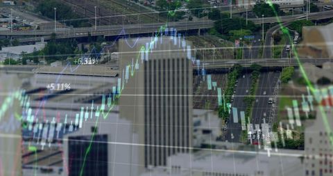Digital Data Overlay on Modern Urban Landscape