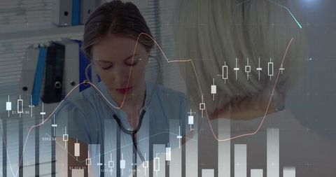 Nurse Treating Patient with Financial Data Overlay