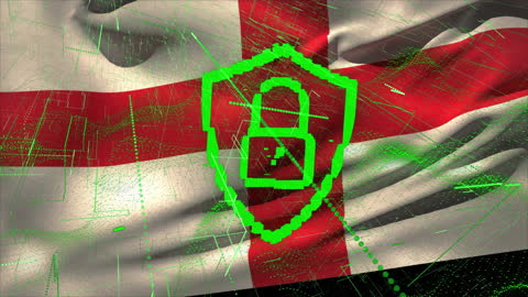 Digital Security Icon Overlaid on England Flag