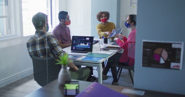 Team Meeting in Office Wearing Face Masks During Pandemic - Download Free Stock Images Pikwizard.com