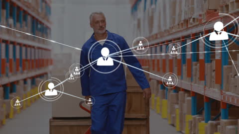 Warehouse Senior Worker Navigating Global Network System