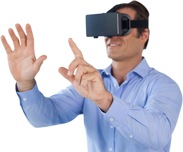 Innovative Transparent Gesturing Businessman in VR - Download Free Stock Videos Pikwizard.com