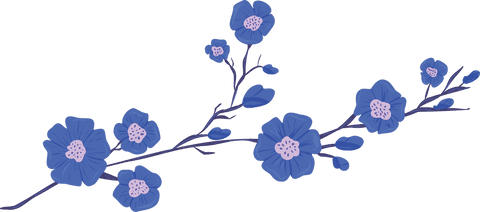 Elegant Blue and Purple Blossoms on Transparent Branch