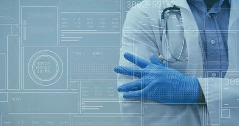 Doctor in Futuristic Medical Environment with Data Panels